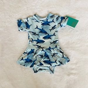 Posh Peanut Sharks Short Sleeve Twirl Skirt Bodysuit
